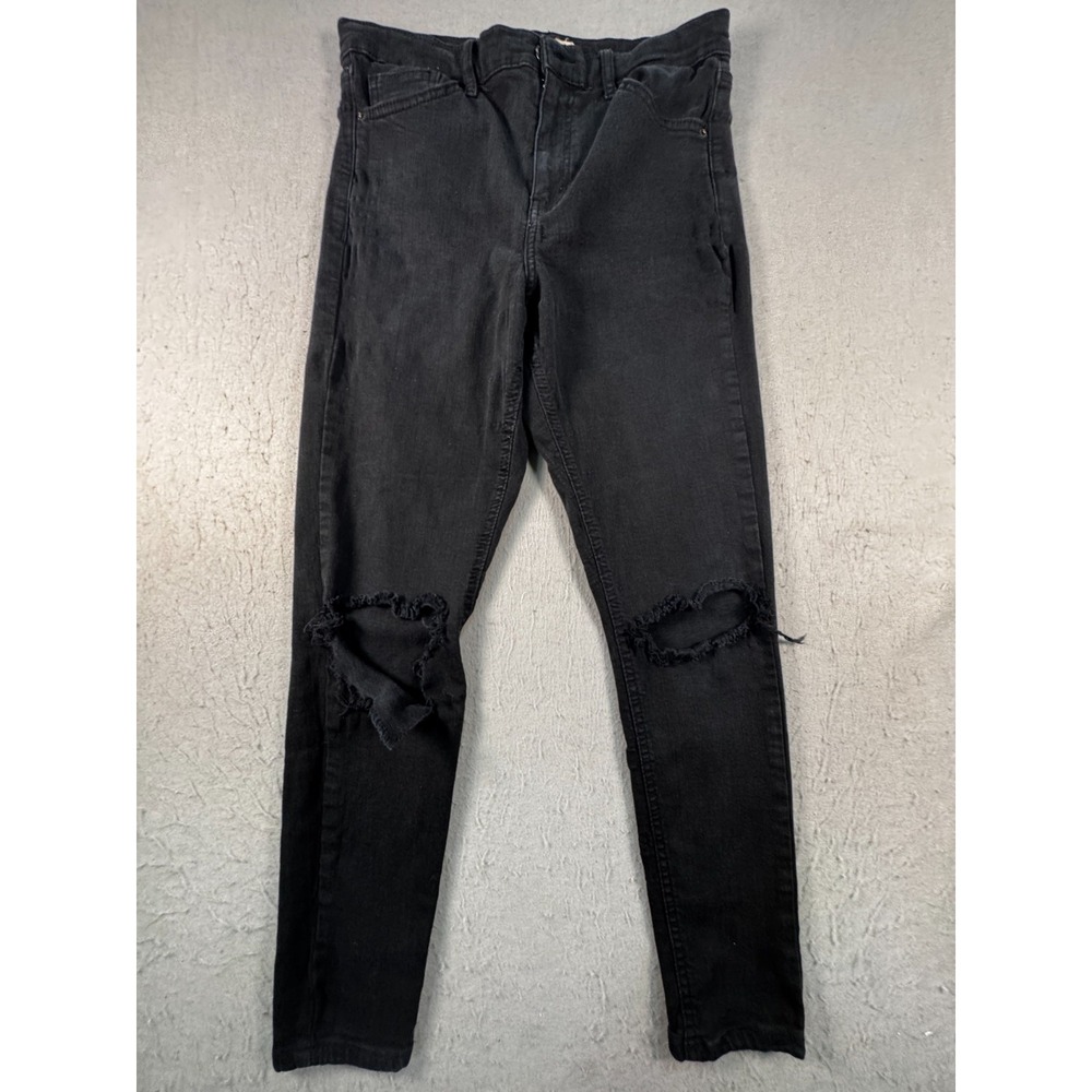 Topshop Jamie Skinny Jeans Womens 26W Black Denim Dark Wash Distressed Mid Rise